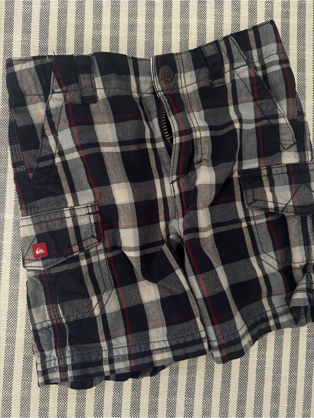 Quiksilver Boy’s Navy, Gray & Red Plaid Cargo Shorts